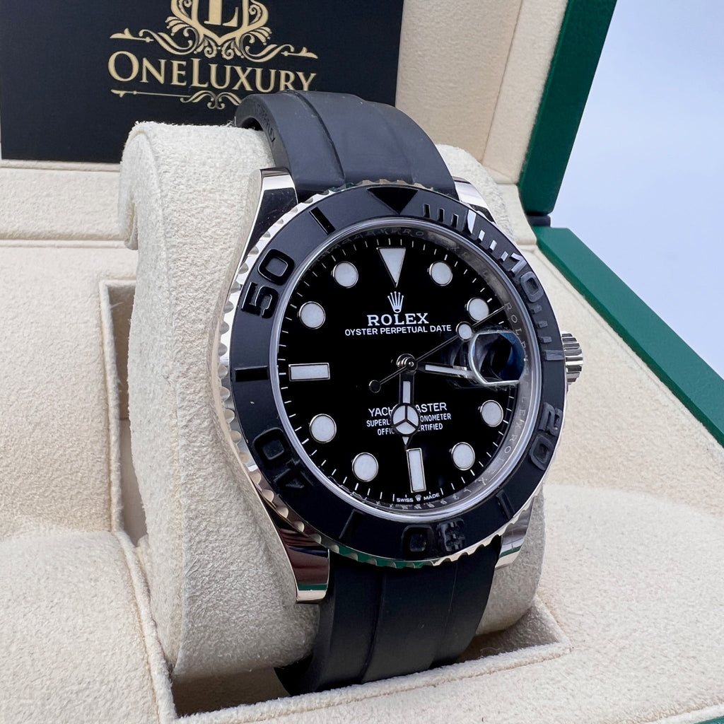 Rolex Yacht-Master White Gold Black Bezel & OysterFlex Rubber Strap