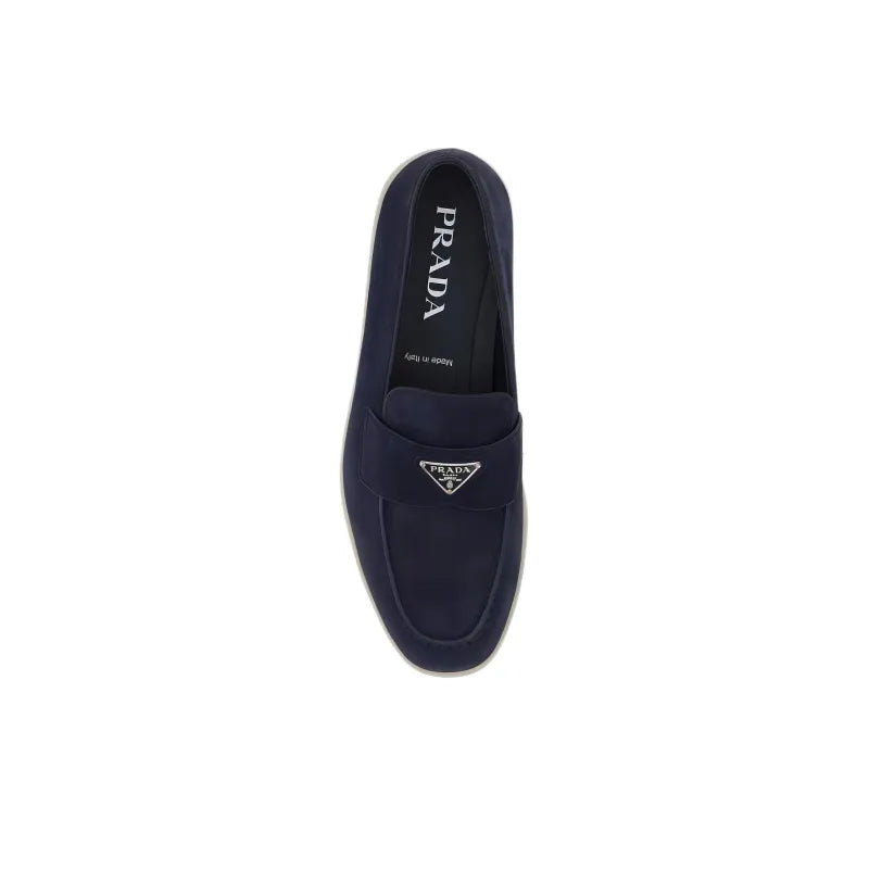 Prada - mocassins à plaque logo - Bleu - Vogue Maroc – Boutique digitale de mode de luxe