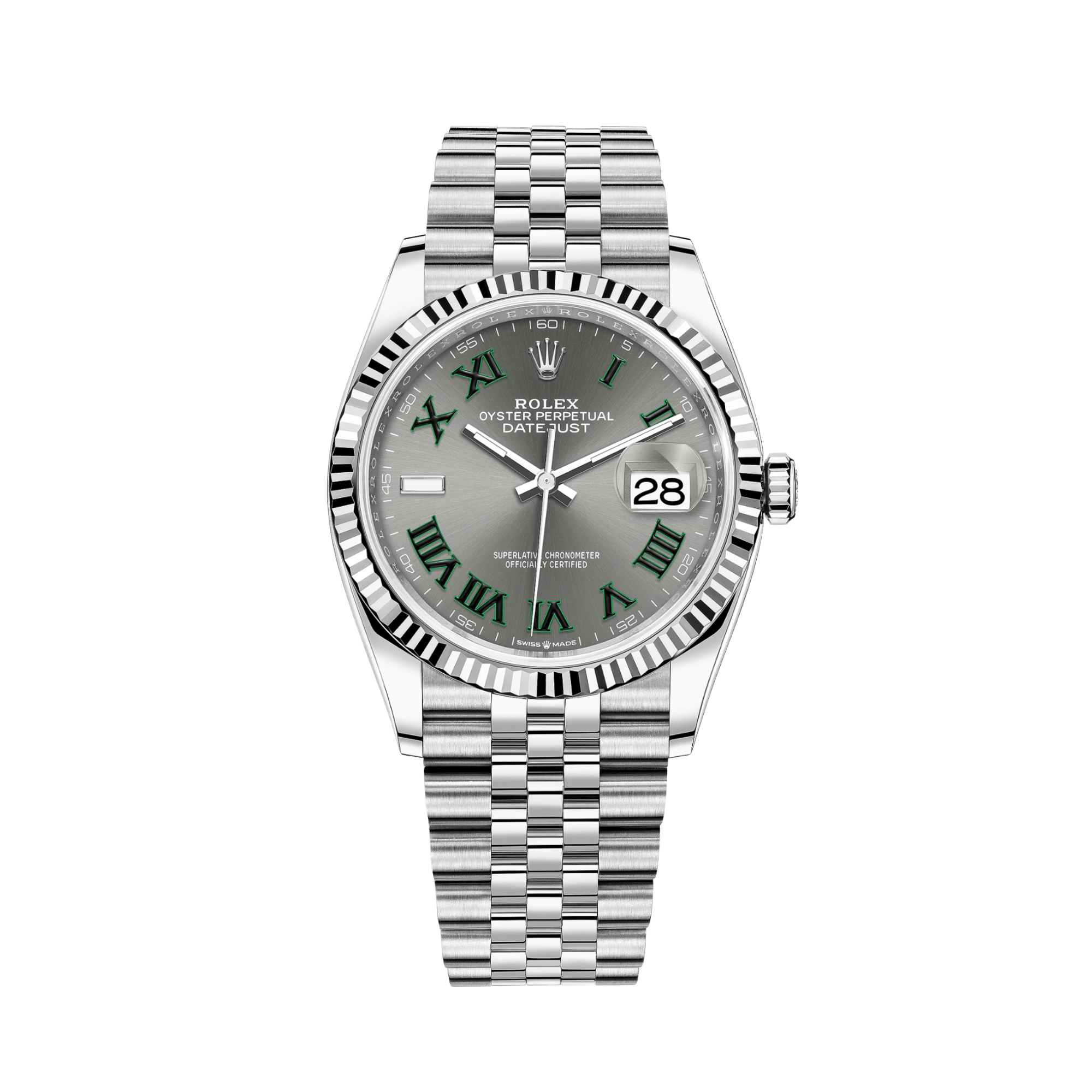 Rolex Datejust Wimbledon Dial Fluted Bezel Jubilee Bracelet