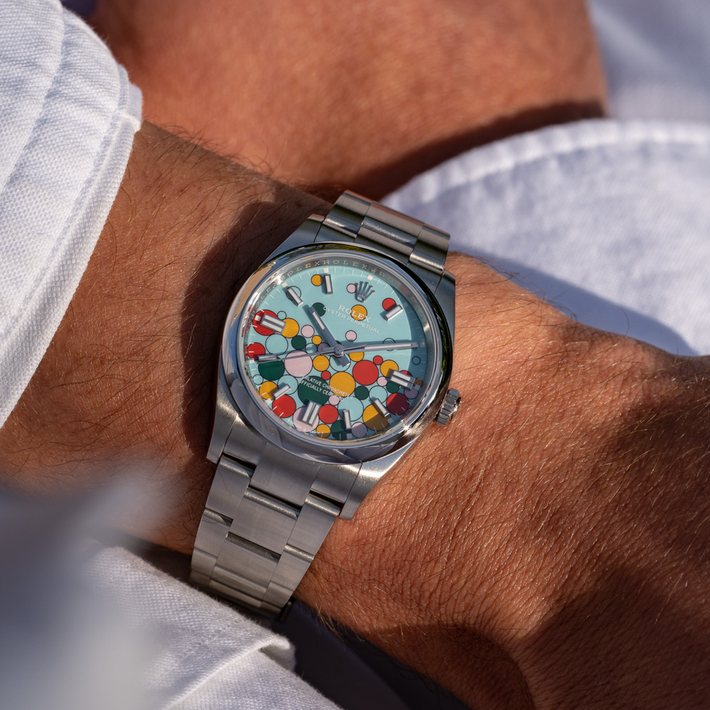 Rolex Oyster Perpetual Blue Celebration Bubble Dial Oyster bracelet