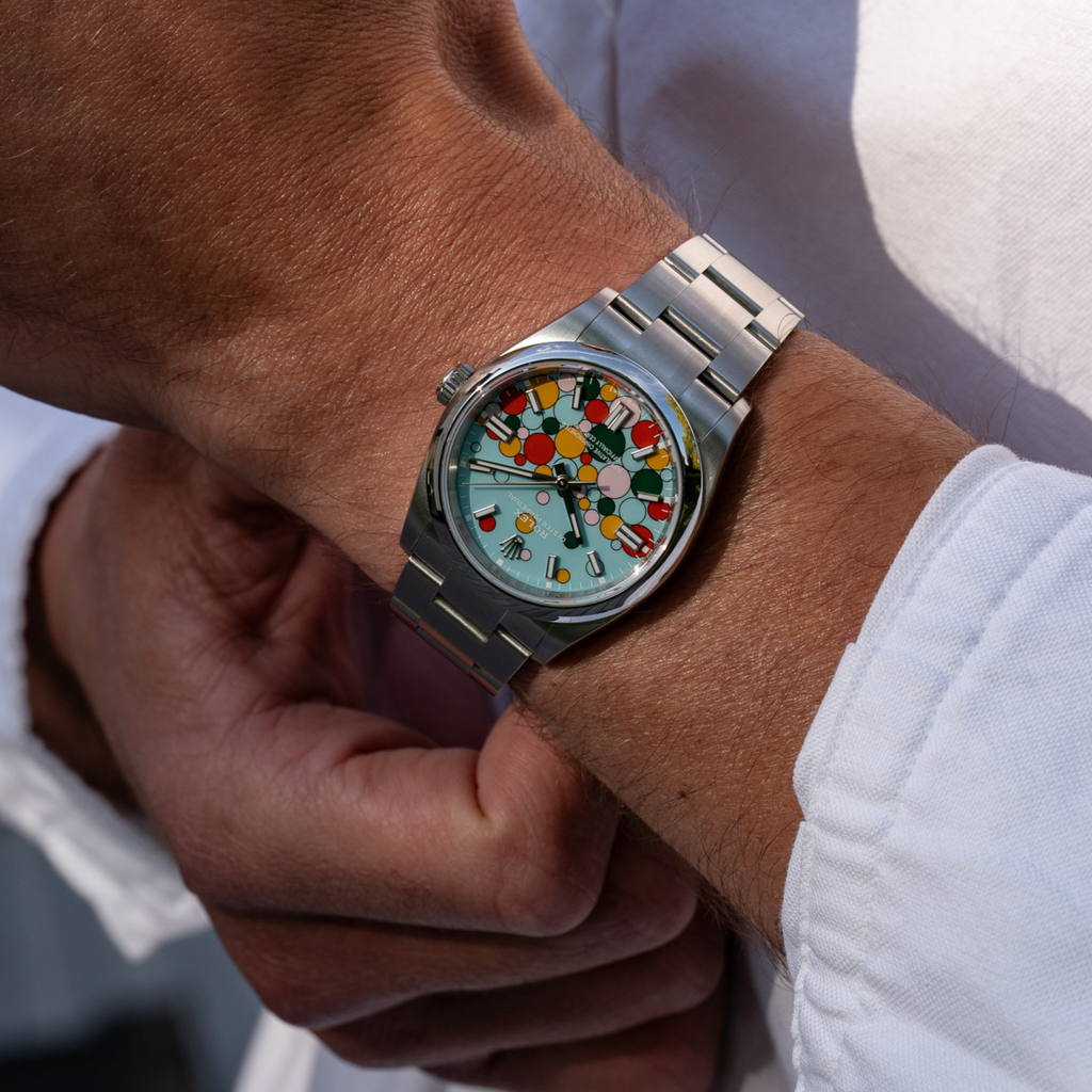 Rolex Oyster Perpetual Blue Celebration Bubble Dial Oyster bracelet