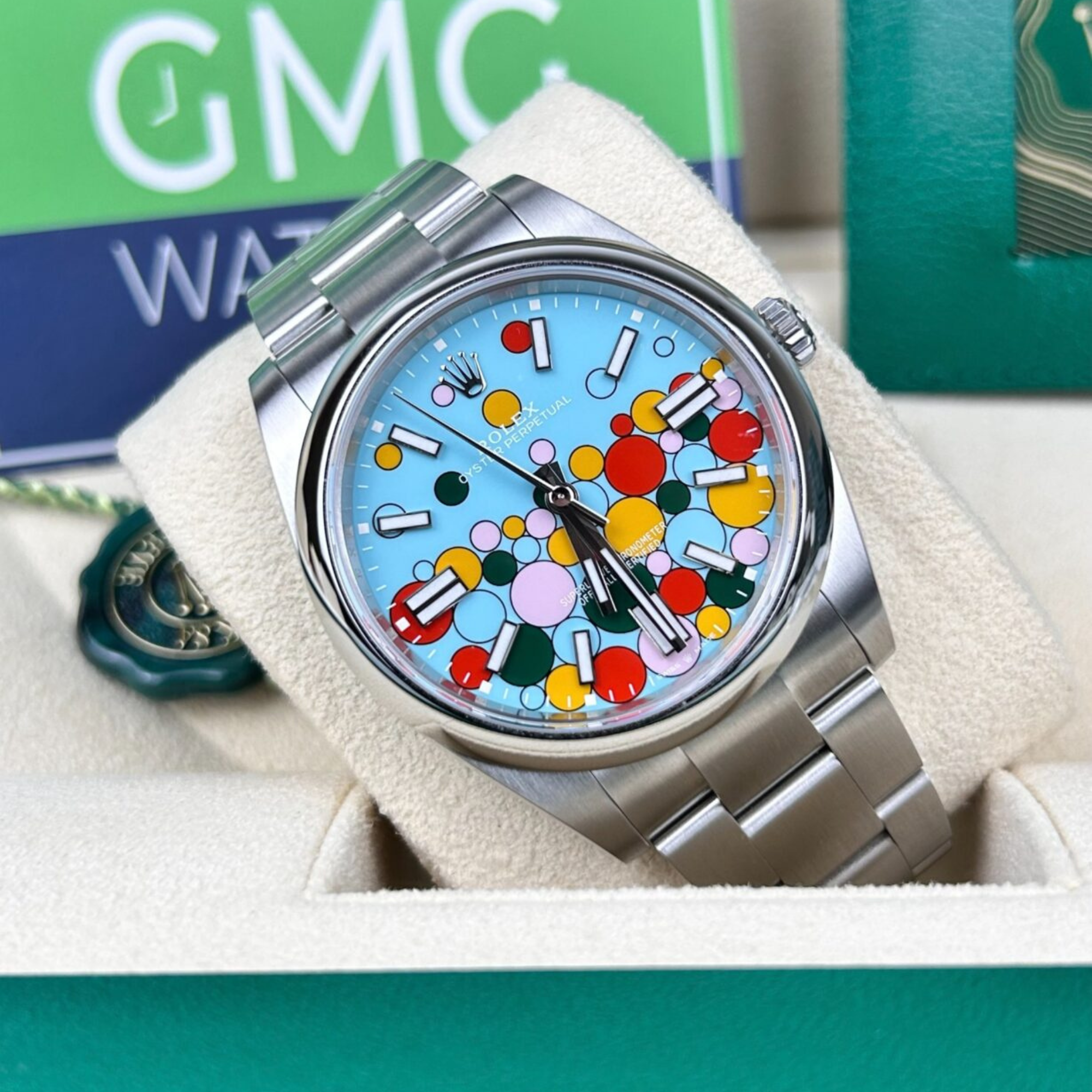 Rolex Oyster Perpetual Blue Celebration Bubble Dial Oyster bracelet