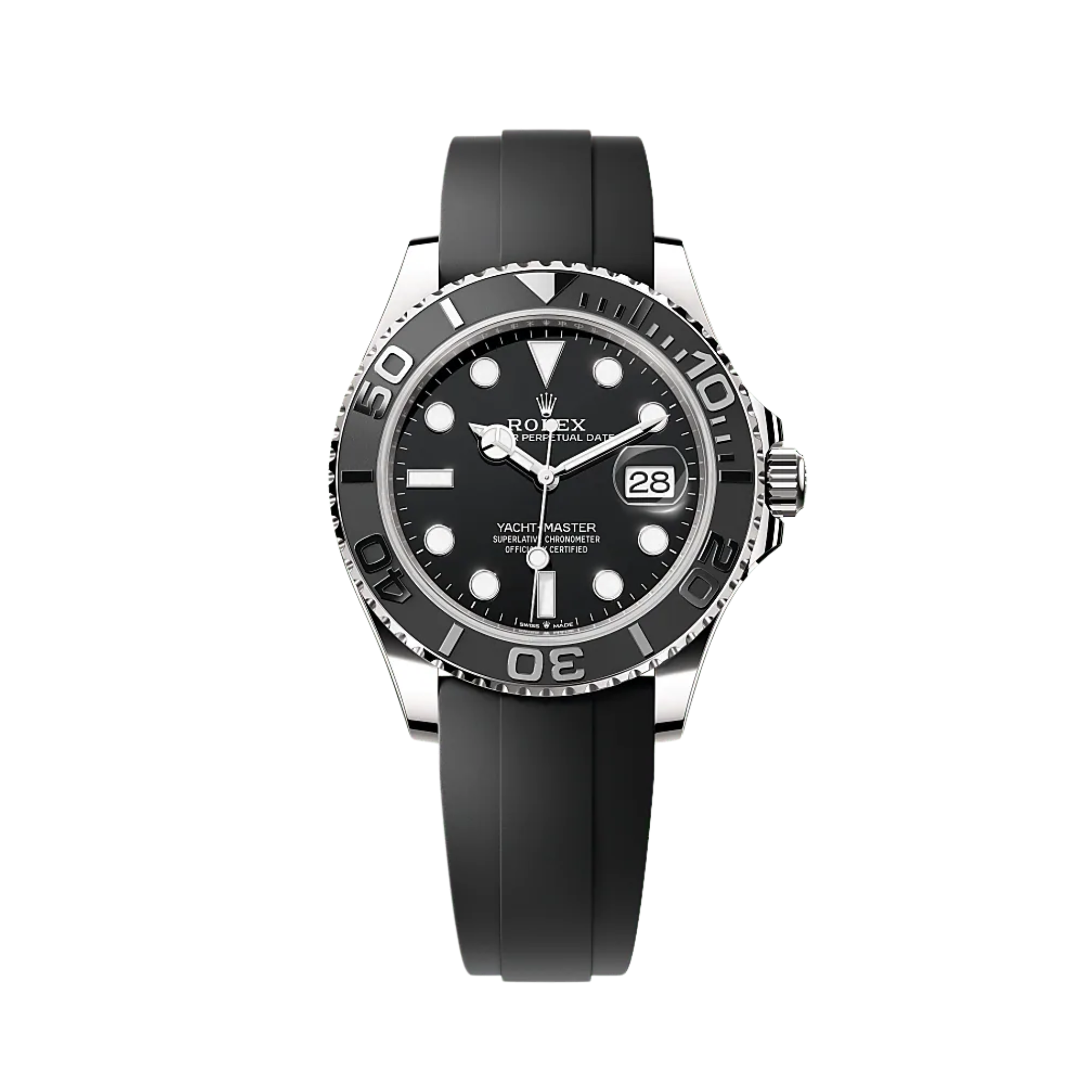 Rolex Yacht-Master White Gold Black Bezel & OysterFlex Rubber Strap