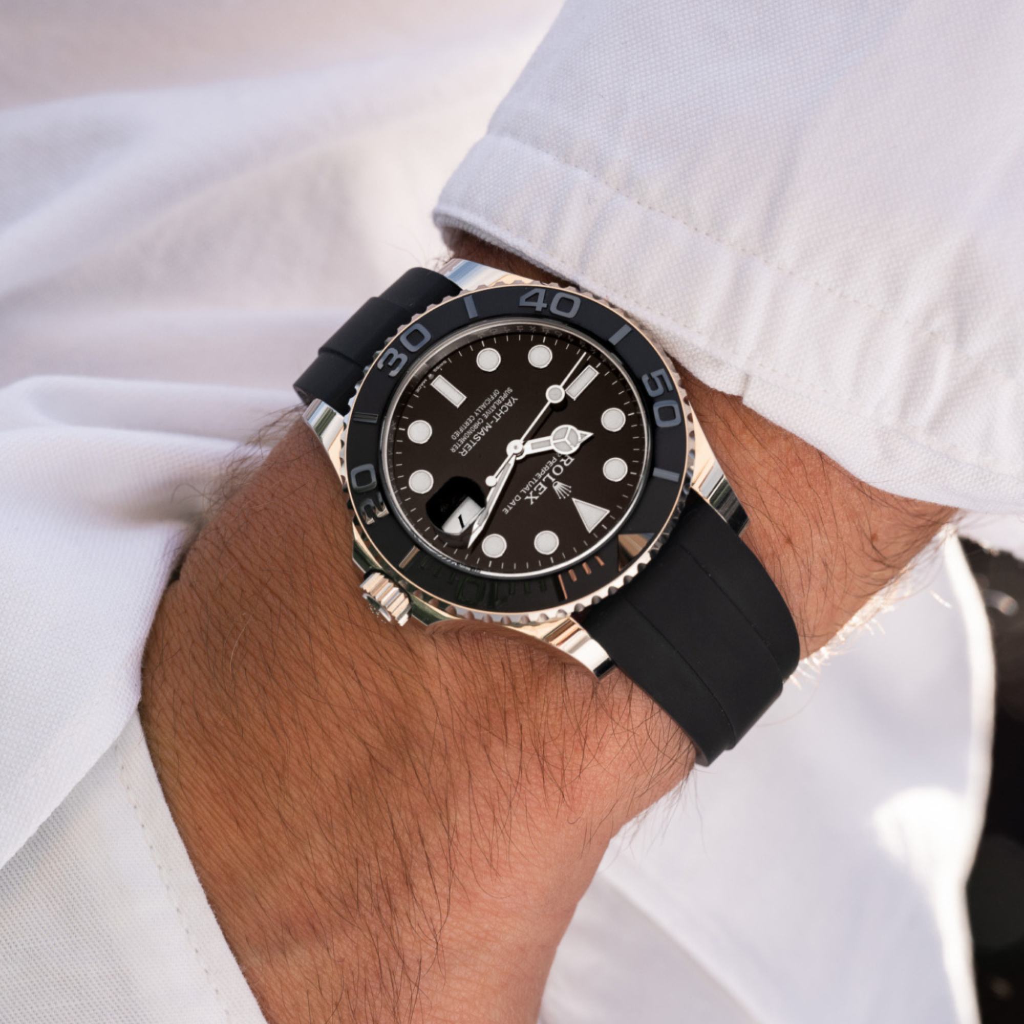 Rolex Yacht-Master White Gold Black Bezel & OysterFlex Rubber Strap