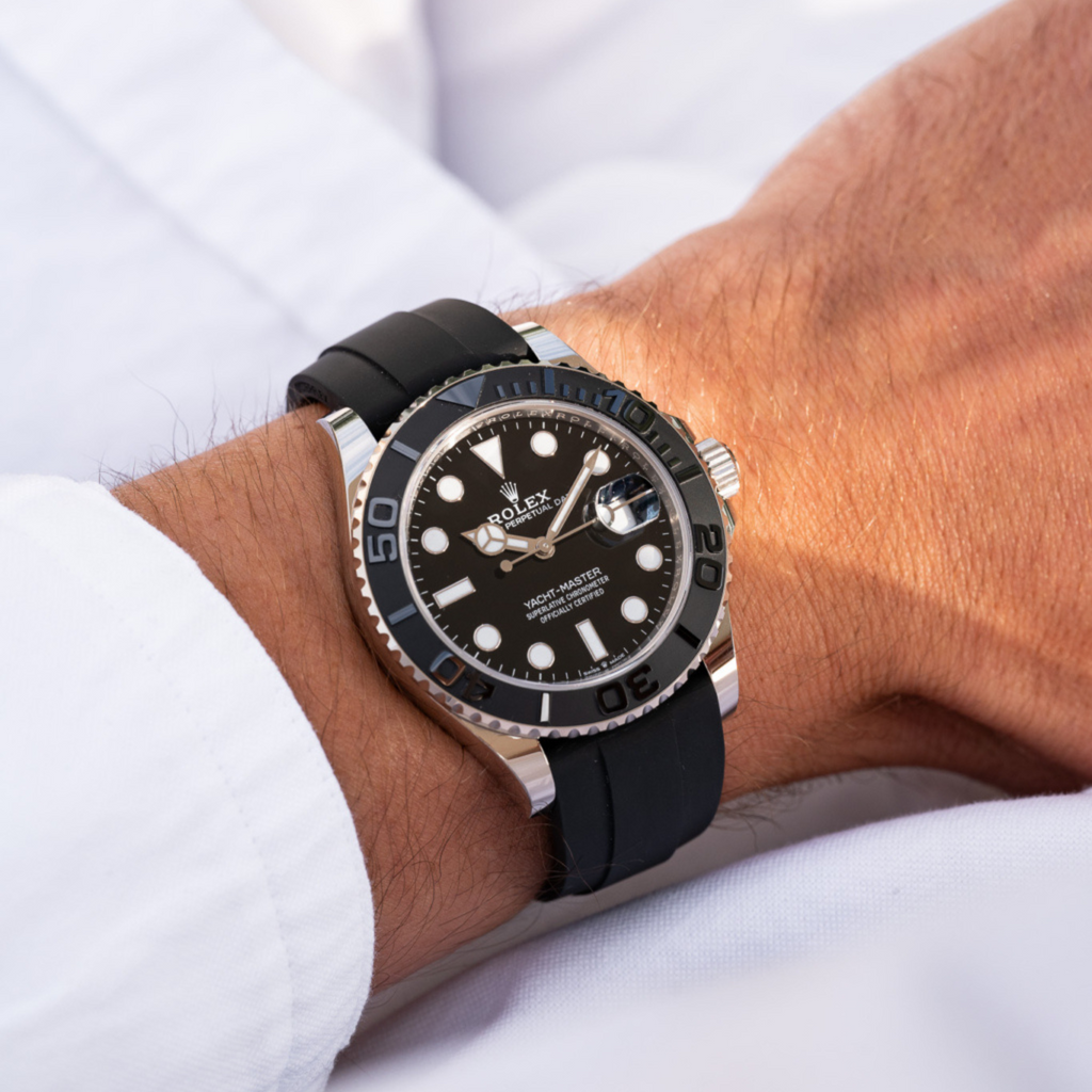 Rolex Yacht-Master White Gold Black Bezel & OysterFlex Rubber Strap
