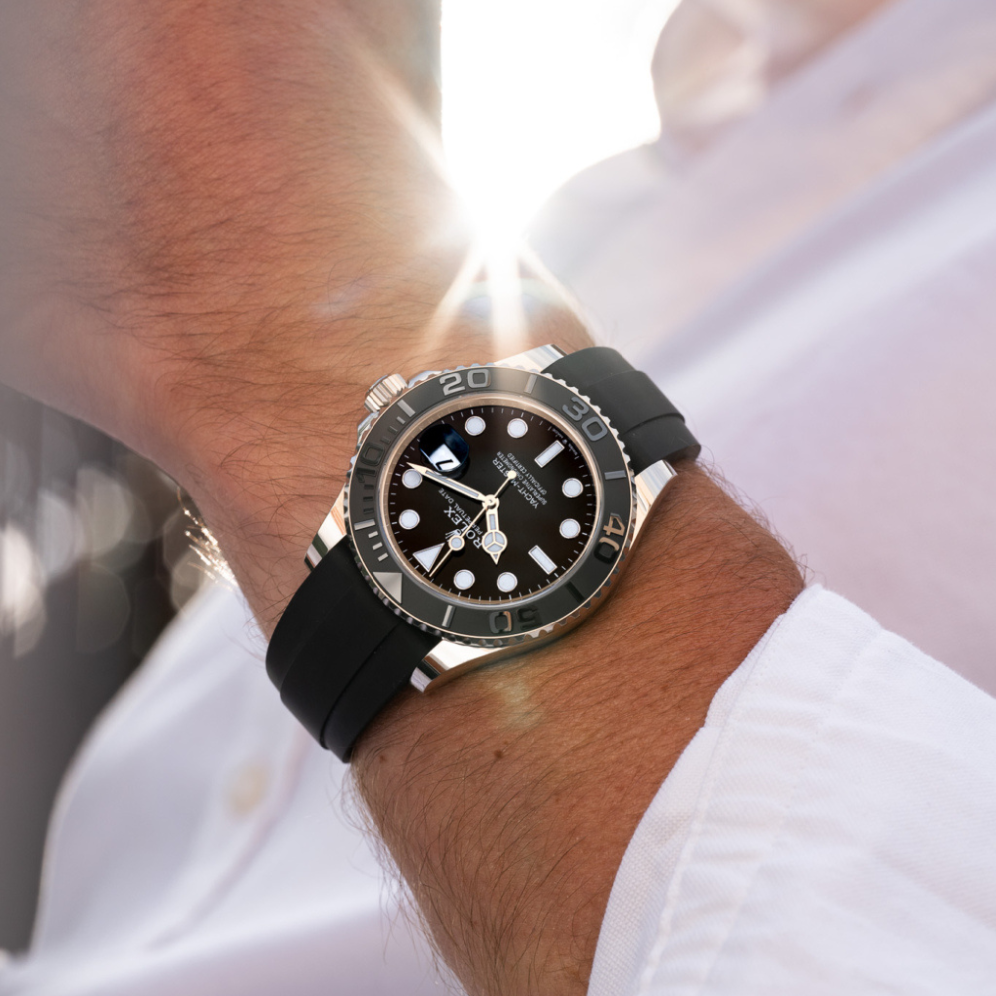 Rolex Yacht-Master White Gold Black Bezel & OysterFlex Rubber Strap