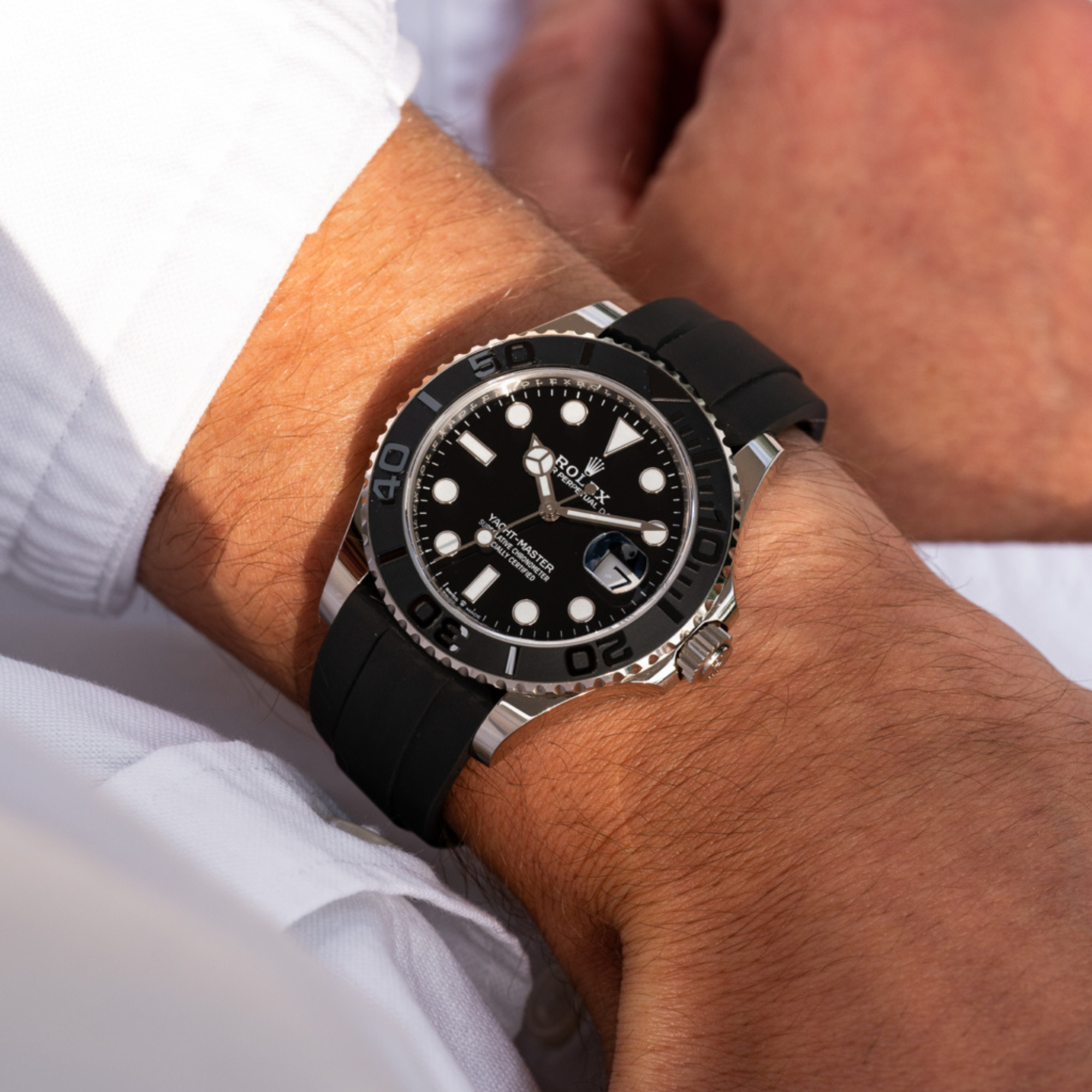 Rolex Yacht-Master White Gold Black Bezel & OysterFlex Rubber Strap