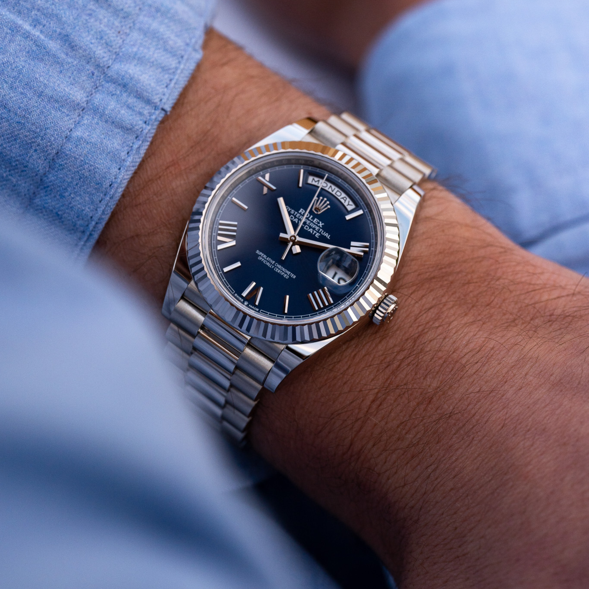 Rolex Day-Date - Blue Roman Dial - Full Set