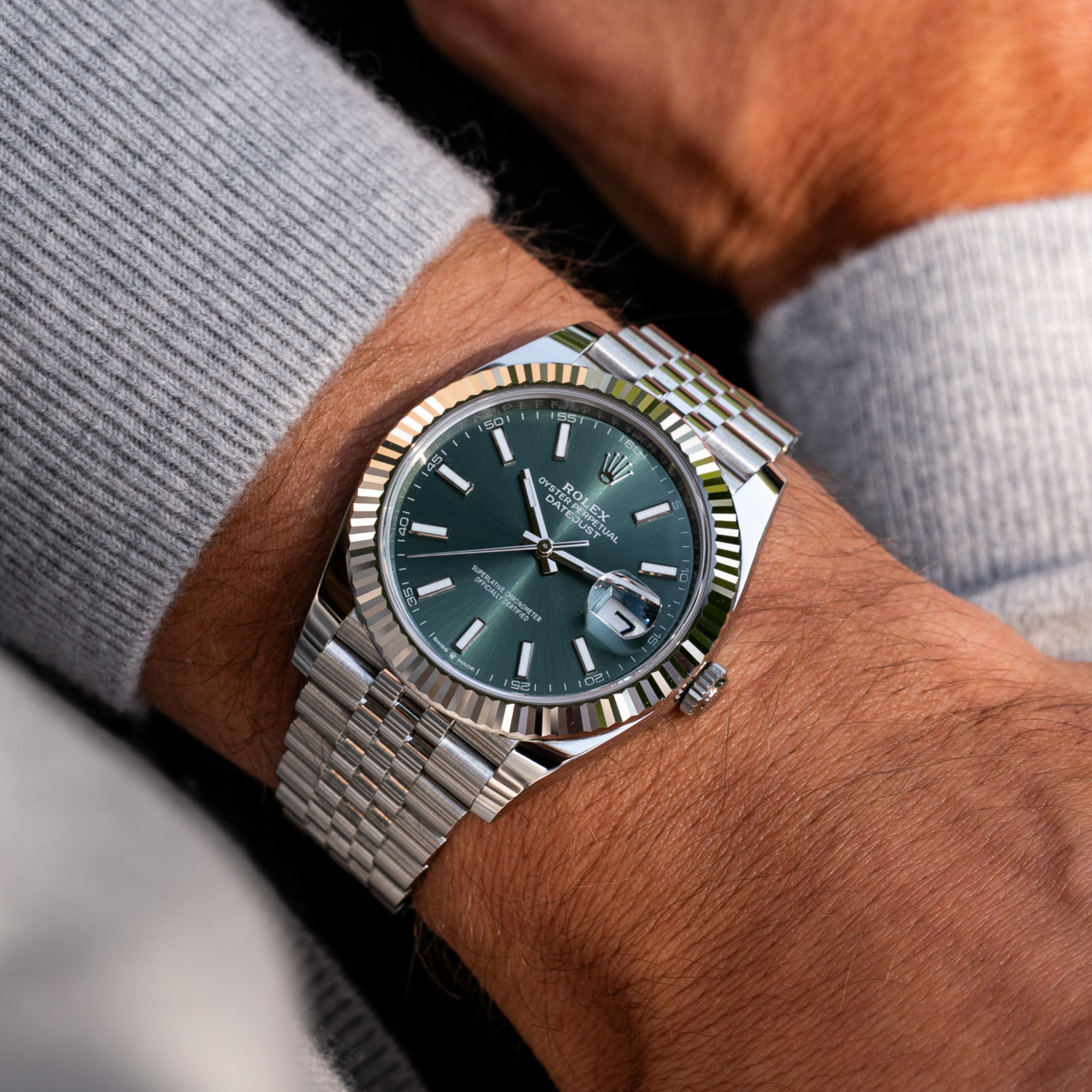 Rolex Datejust Fluted Bezel Jubilee Bracelet Green Dial –