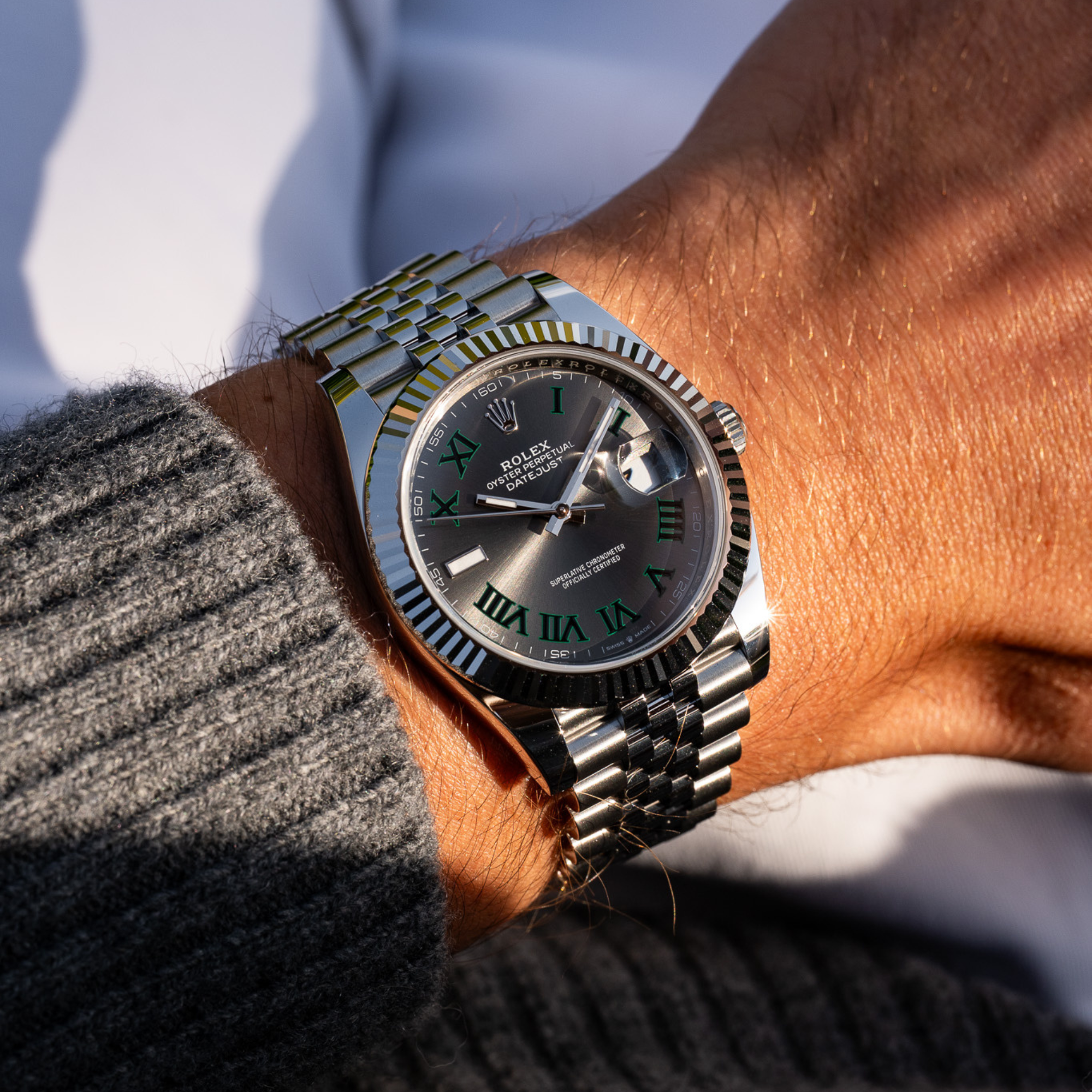 Rolex Datejust Wimbledon Dial Fluted Bezel Jubilee Bracelet