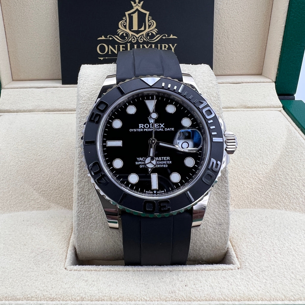 Rolex Yacht-Master White Gold Black Bezel & OysterFlex Rubber Strap