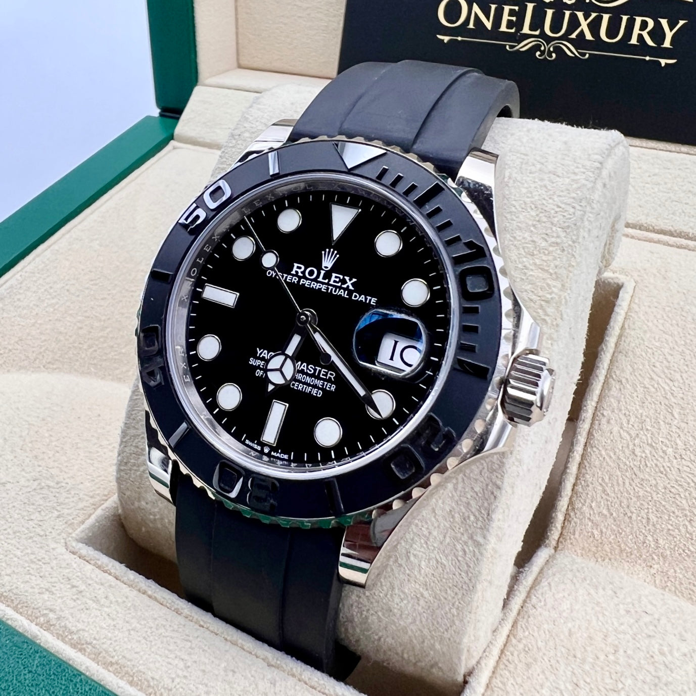 Rolex Yacht-Master White Gold Black Bezel & OysterFlex Rubber Strap
