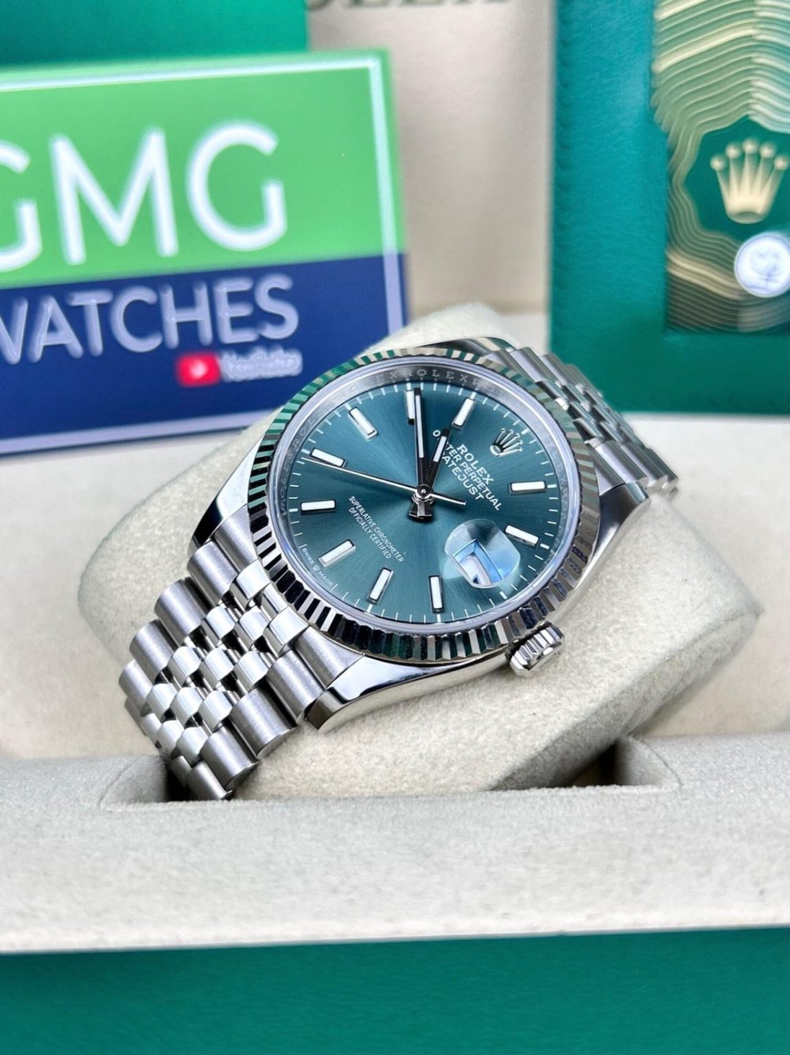 Rolex Datejust Fluted Bezel Jubilee Bracelet Green Dial –